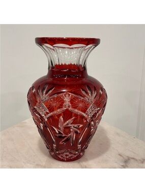 Avitra Red Cut Crystal Decorative Vase - Classic Home Accent